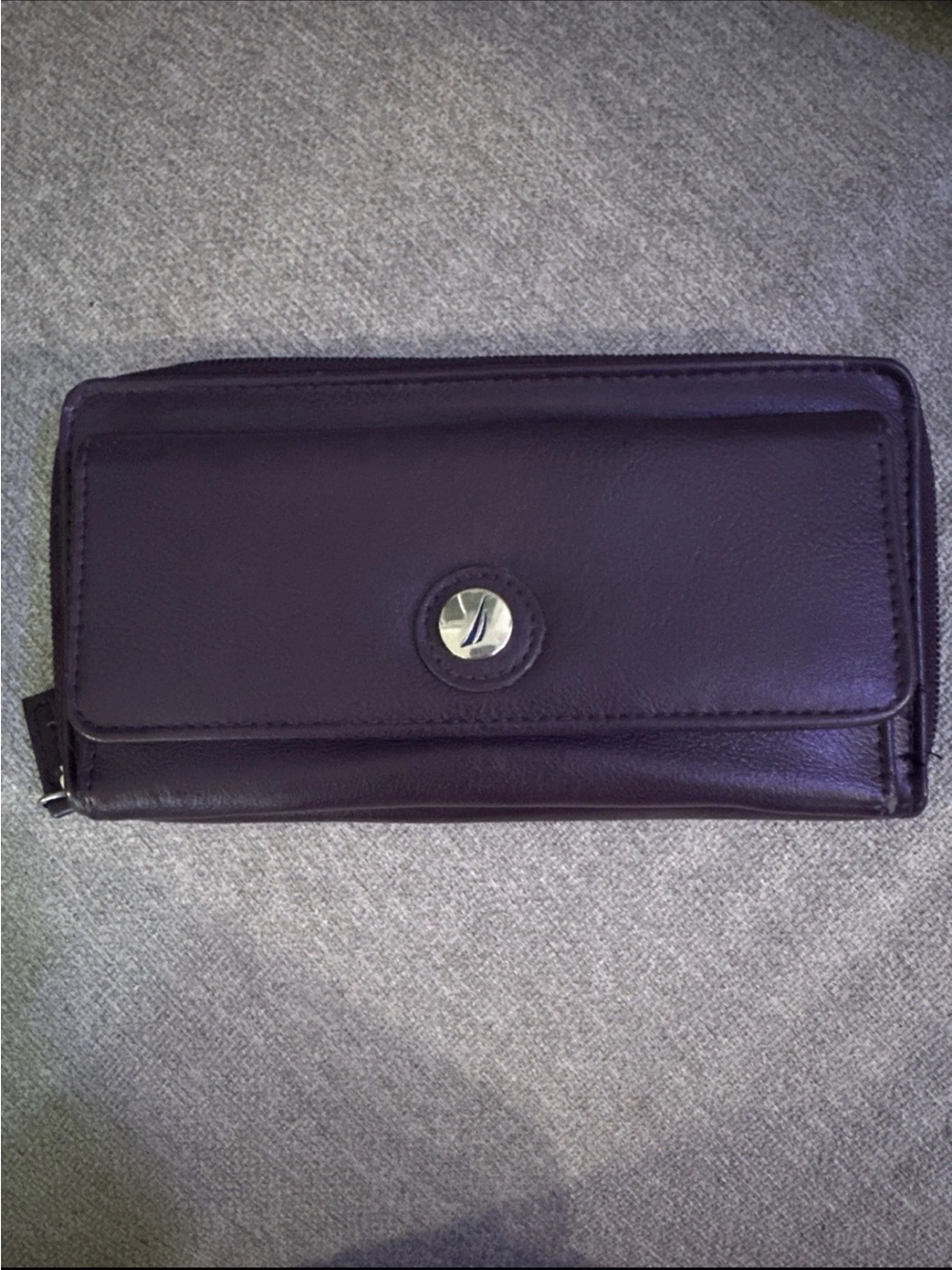 Nautica Purple Leather Clutch Wallet with Silver Logo Accent